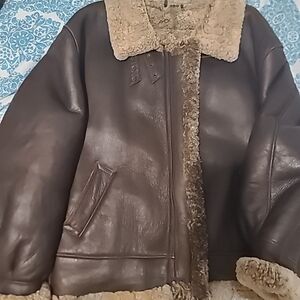 H&M Dark Brown Leather Jacket with Tan Shearling